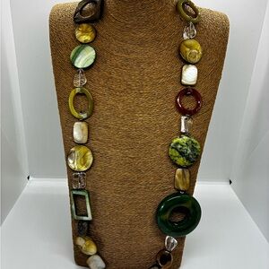 Chunky Large Multicolor Abalone Shell and Natural Stone Necklace 34”